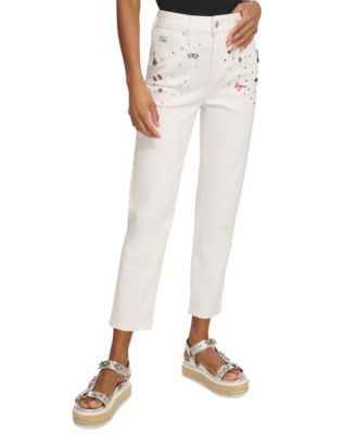 KARL LAGERFELD PARIS Womens Embellished Straight-F White Denim 14
