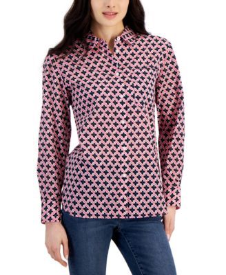 Nautica Jeans Womens Printed Long-Sleeve Co Sangria Sunset Multi XS