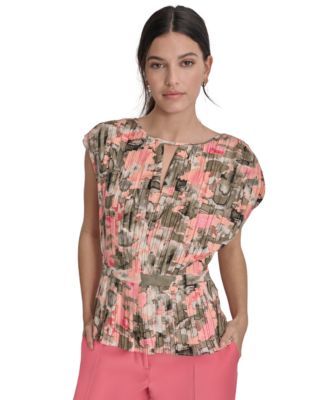 DKNY Womens Printed Crewneck Pleat Lt Fatig M M