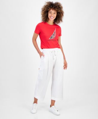Nautica Jeans Womens Drawstring Cropped Car Brt White L