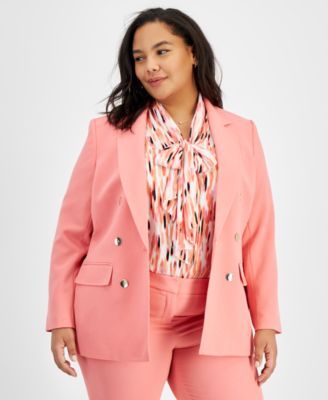 Bar III Plus Size Notched-Collar Blaze Coral Rose 3X