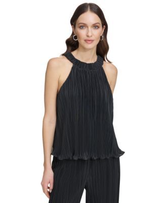 DKNY Womens High-Neck Sleeveless P Black S