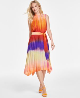 Abito midi donna Tahari ASL ombreggiato plissettato multi 8 - Foto 2 di 2