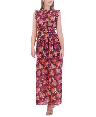 Vince Camuto Womens Ruffled Floral Chiffon Wine 2