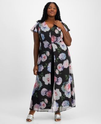 Emerald Sundae Plus Size Floral-Chiffon Flutt Black Multi 20W