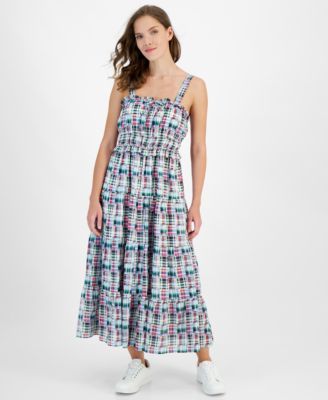 Nautica Jeans Womens Plaid-Print Ruffle-Tri Nigh Sky M XL