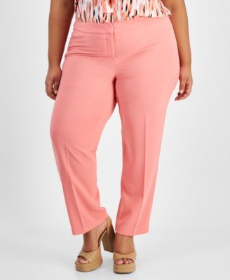Bar III Plus Size Textured Crepe Pants Coral Rose 18W