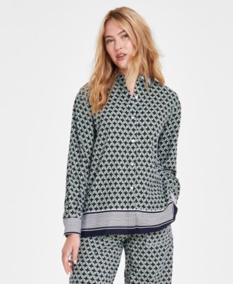 Nautica Jeans Womens Printed Button-Down Li Sltd Lime M