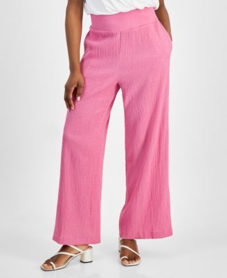 Bar III Petite High Rise Textured Wide Wild Pink PXL