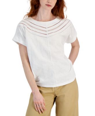 Nautica Jeans Womens Cotton Open-Lace-Trim Sangria Sunset M