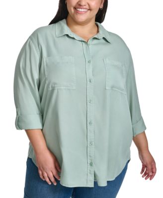 Camicia Calvin Klein Jeans Trendy Taglie Forti Utility Blu Abbagliante 3X - Foto 2 di 2