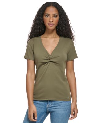 Calvin Klein Womens Twist Front V-Neck T-S Bayou XS - Foto 2 di 2