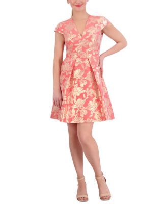 Vince Camuto Womens Jacquard Cap-Sleeve Fi Pink 4