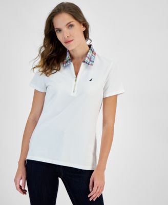 Nautica Jeans Womens Contrast-Collar Polo S Rouge XS