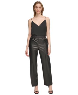 Calvin Klein Womens Logo-Waist Faux Leathe Black XL