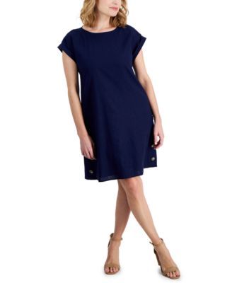 Jones New York Petite Button-Side Linen-Blend NYC White Blue PM