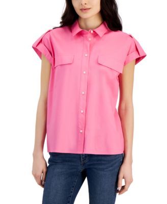 Nautica Jeans Womens Cap-Sleeve Cotton Util Sangria Sunset XL
