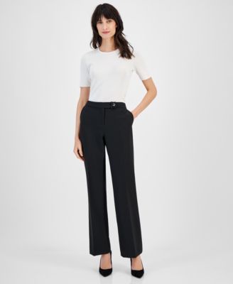 Anne Klein Womens Mid-Rise Wide-Leg Pant Anne Black 14