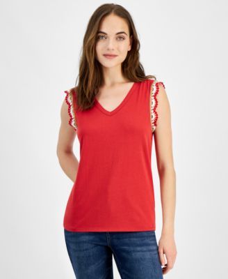 Nautica Jeans Womens Crochet-Trim Tank Top Golden Glo L