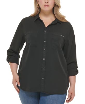Camicia Calvin Klein Jeans Trendy Taglie Forti Utility Chambray 2X - Foto 2 di 2