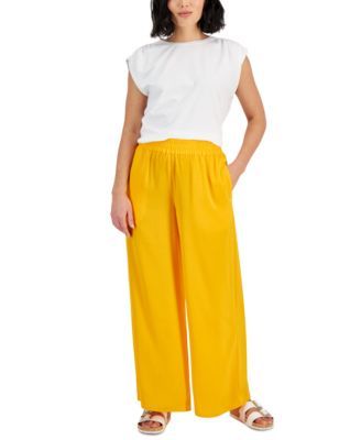 Bar III Petite Smocked-Waist Wide-Leg Fruity Orange PS
