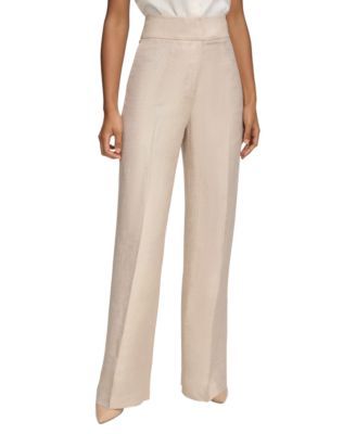 Calvin Klein Womens Linen Wide-Leg Pants Khakiwhite 10