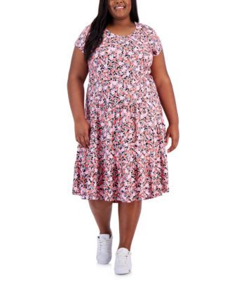 Tommy Hilfiger Plus Size Floral-Print Tiered Sky CaptainPeony 2X
