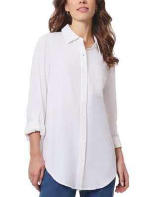 Jones New York Womens Roll-Tab Oversized Shi NYC White L