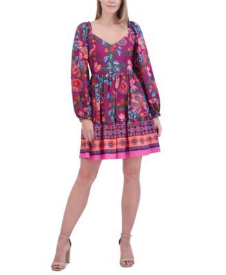 Eliza J Womens Blouson-Sleeve Flounce Burgundy 14