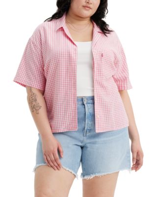 Levis Trendy Plus Size Joyce Gingham Iris Check Timeless Rose 4X - Picture 2 of 2