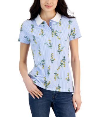 Nautica Jeans Womens Floral-Print Short-Sle Daffodil Multi S