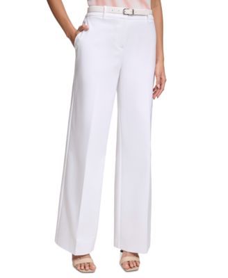 Calvin Klein Petite Belted Wide-Leg Mid-Ris White 12P