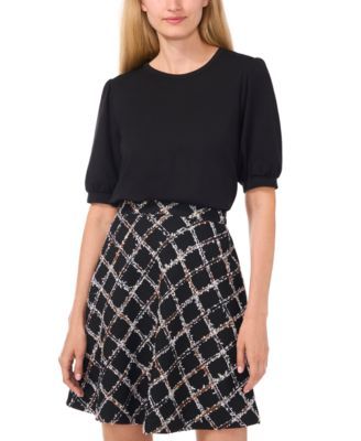 CeCe Womens Puff-Sleeve Mixed-Medi Rich Black 12