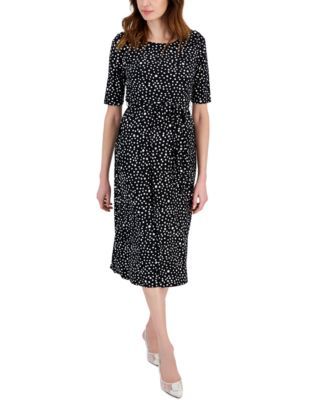 Kasper Petite Dot-Print Fit Flare M Blackvanilla Ice 14P