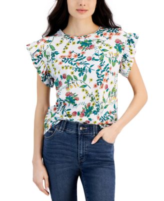 Nautica Jeans Donna Girocollo Svolazzante-Sleev Bianco Luminoso Multi M - Foto 2 di 2