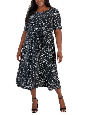 Kasper Plus Size Dot-Print Fit Flar BlackVanilla Ice 16W