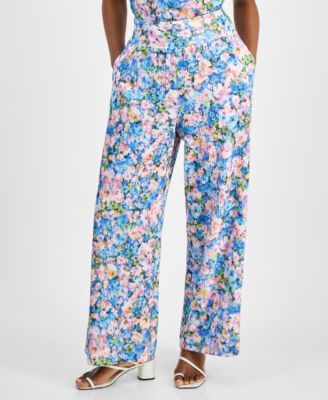 Bar III Petite High Rise Printed Wide Lana Floral PS
