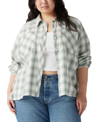 Levis Plus Size Harrison Cotton Long Bebe Plaid Dark Forest 1X