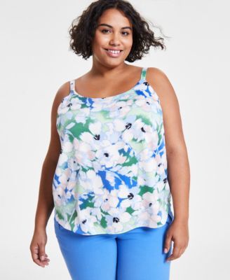 Bar III Plus Size Floral Spaghetti-Str Deft Blue Multi 1X