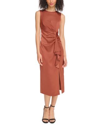 Vince Camuto Womens Satin Tuck-Waist Midi Magenta 2