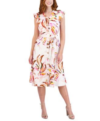 Donna Ricco Womens Printed Flutter-Sleeve Ivory Multi 8