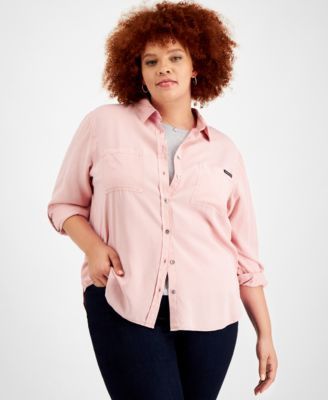 Calvin Klein Jeans Trendy Plus Size Utility Shirt Bonsai 3X
