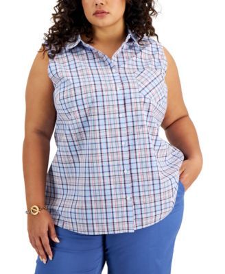 Tommy Hilfiger Plus Size Cotton Floral Shirt Blue Multi 0X