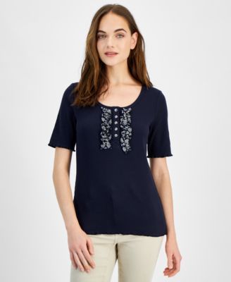 Nautica Jeans Womens Ribbed Short-Sleeve To Samba L
