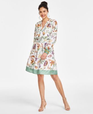 Anne Klein Womens Floral-Print Fit Fla Ivory Shell S