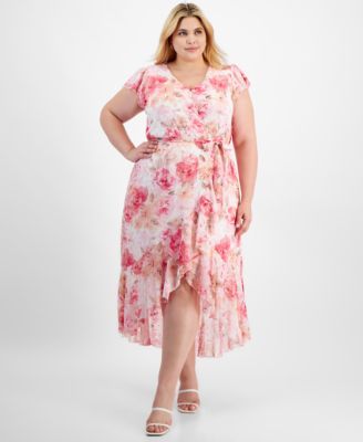 City Studios Plus Size Floral-Print Wrap Dr Ivoryfuschia 3X