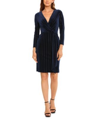 Maggy London Womens Velvet V-Neck Long-Sle Navy 12