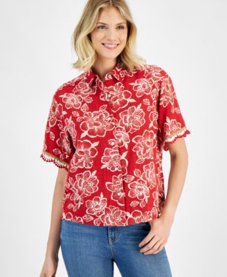 Nautica Jeans Womens Floral-Print Crochet-T Samba Multi L