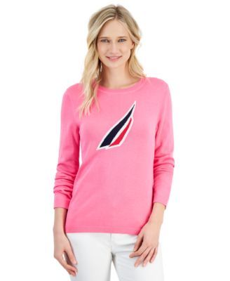 Nautica Jeans Womens Sailboat Crewneck Swea Pink M