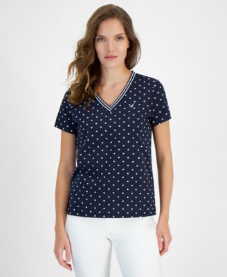 Nautica Jeans Womens Dot-Print V-Neck Short Nigh Skyb S